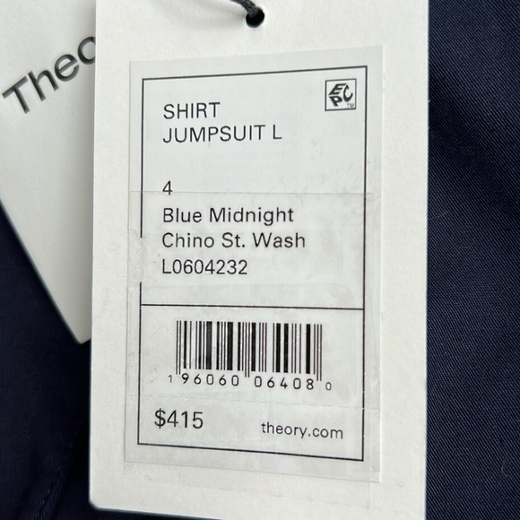🎯NWT Theory Shirt Jumpsuit Blue Midnight Navy Size 4 - Picture 13 of 16